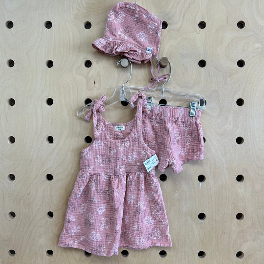 Pink Floral Gauze 3pc Outfit