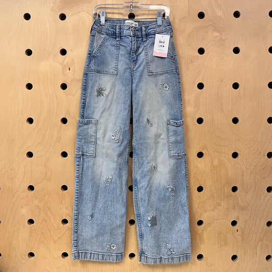 Floral Embroidered Denim