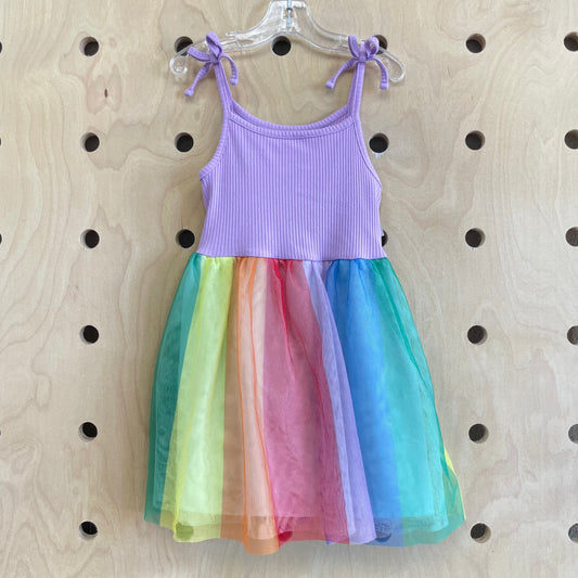 Purple Ribbed + Rainbow Tulle Dress