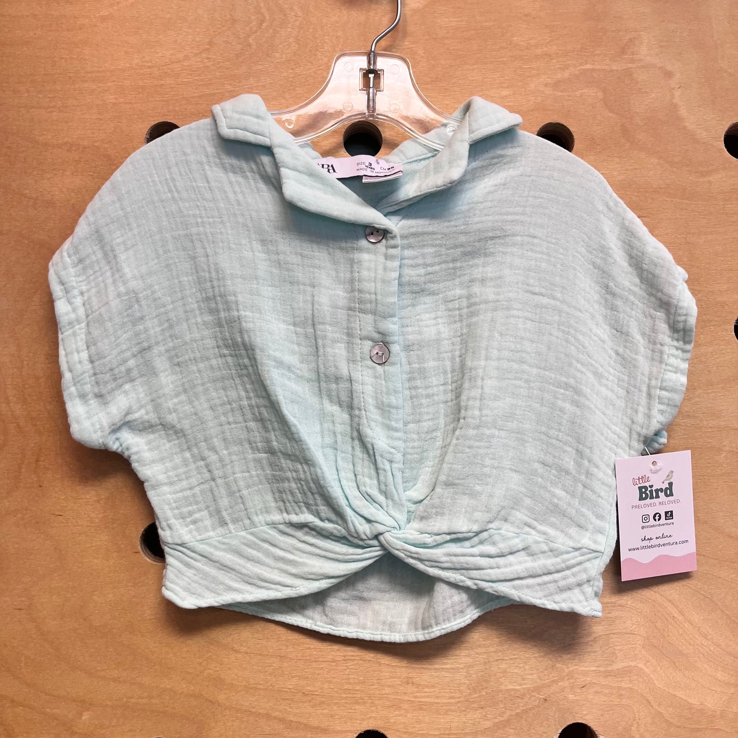 Aqua Abalone Button Crop Shirt