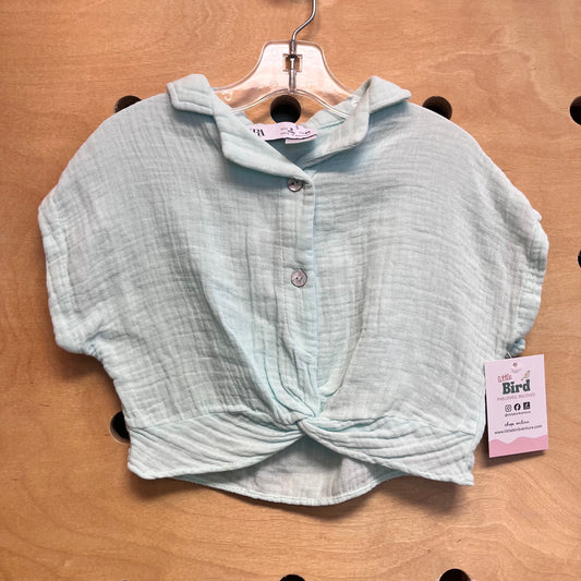 Aqua Abalone Button Crop Shirt