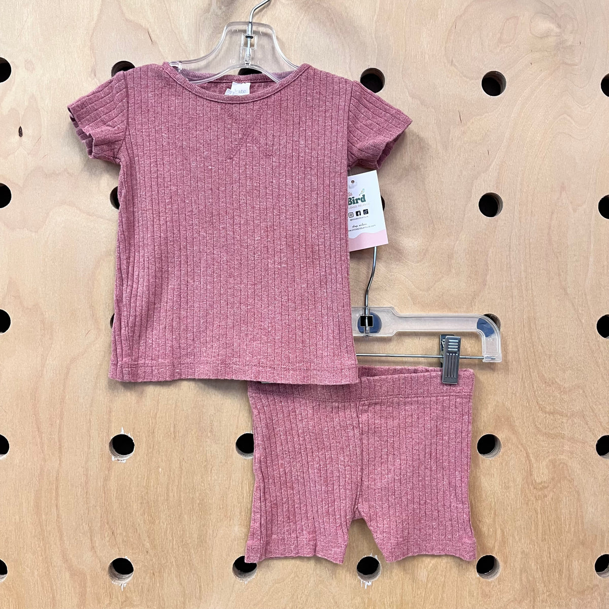 Organic Heathered Rose Ribbed Outfit