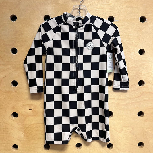 Black Checkered Swim Rash Guard NEW!