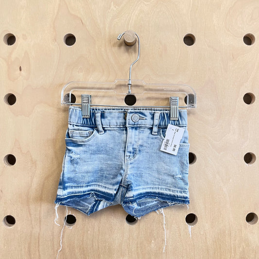 Elastic Waist Distressed Denim Shorts