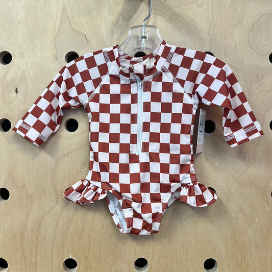 Terracotta Checkered Swimsuit