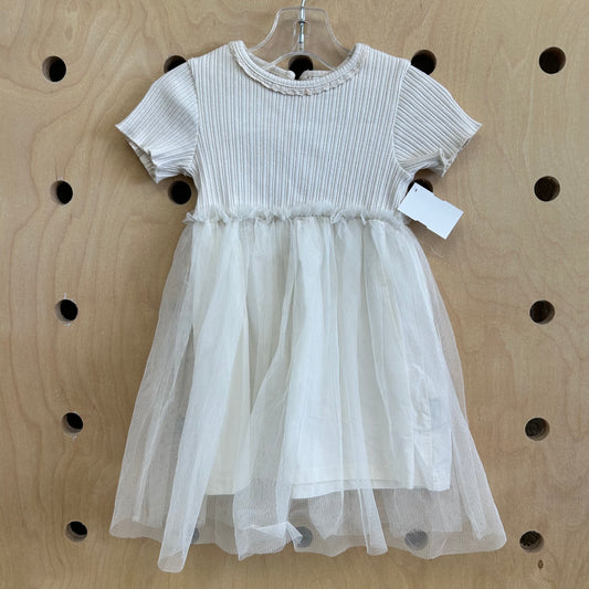 Cream Ribbed Tulle Dress