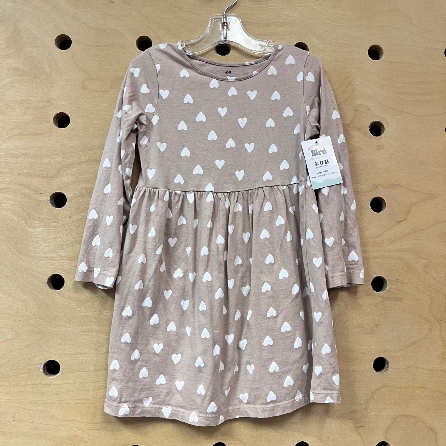Tan/White Heart LS Dress