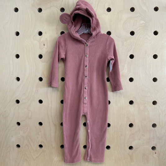 Dusty Pink Waffle Knit Hooded Romper