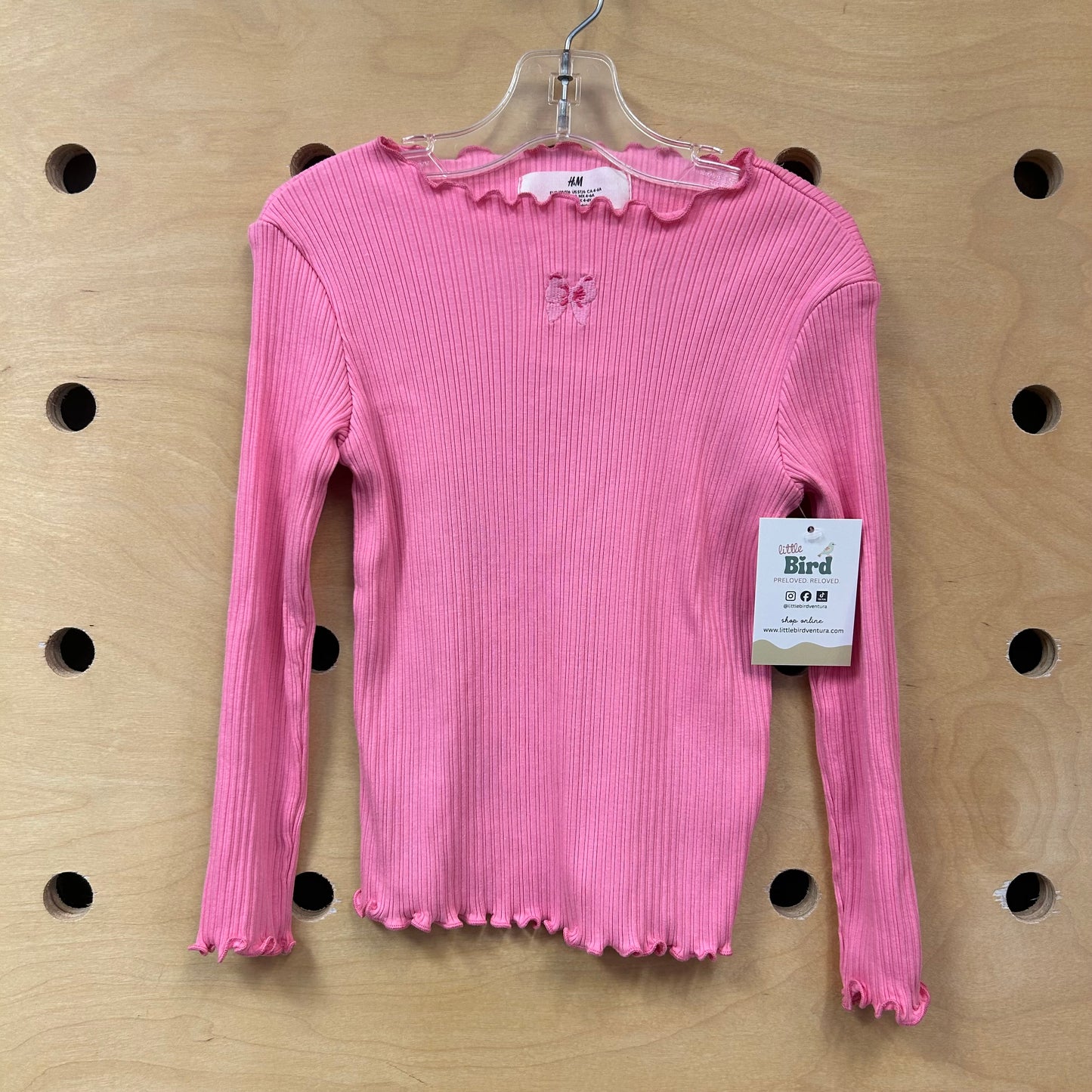 Pink Ribbed Butterfly Long Sleeve