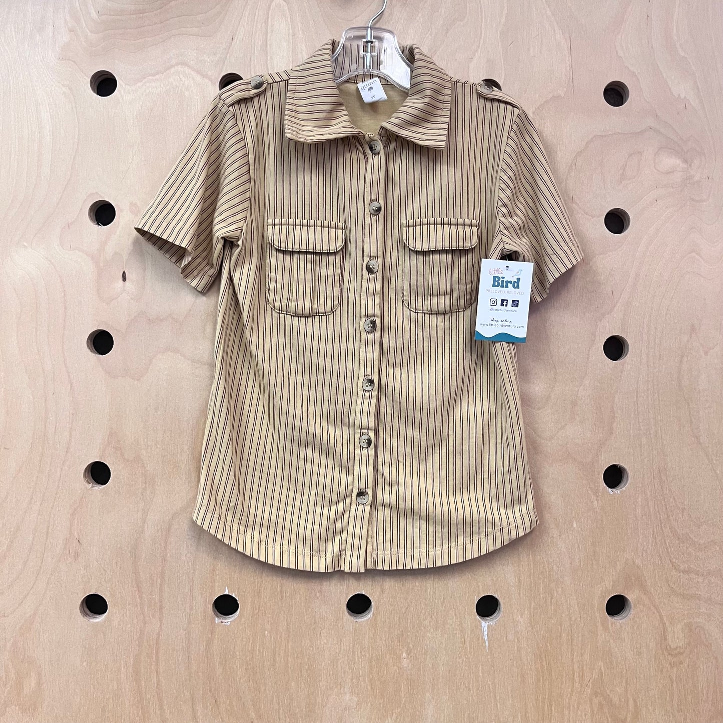 Organic Mustard Striped Button Up