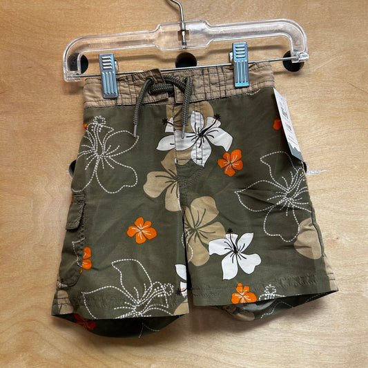 Green/Orange Flower Swim Trunks