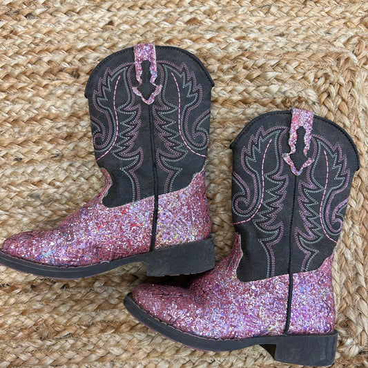Brown & Pink Glitter Cowgirl Boots