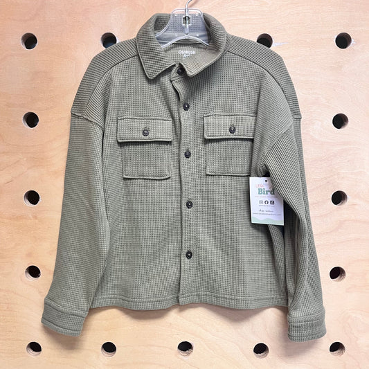 Green Waffle Knit LS Button Up