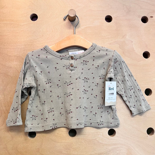 Beige Floral Pointelle Top