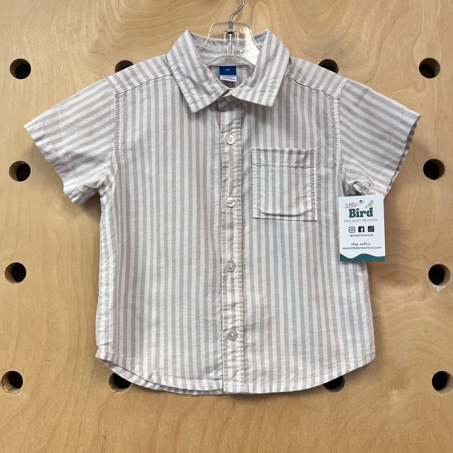 Tan Striped Cotton Button Up