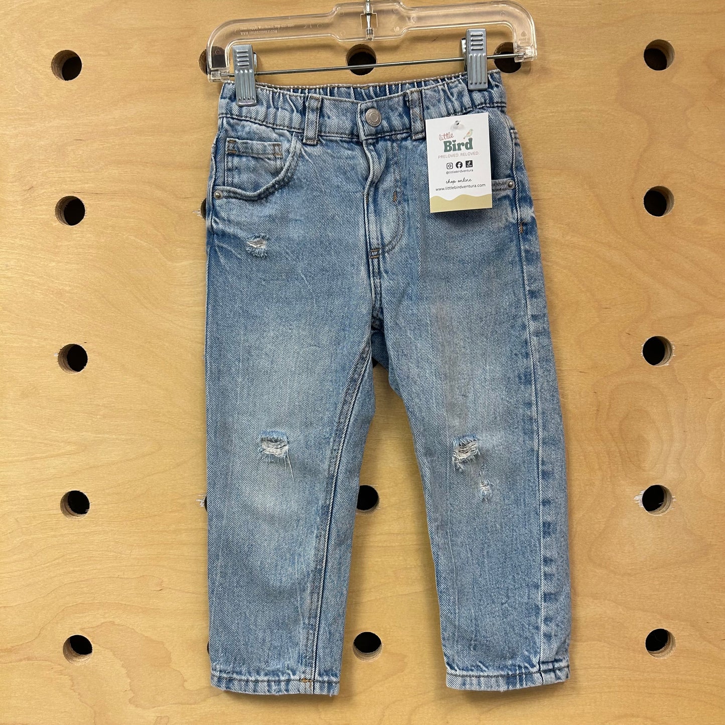 Distressed Pull On Snap Denim