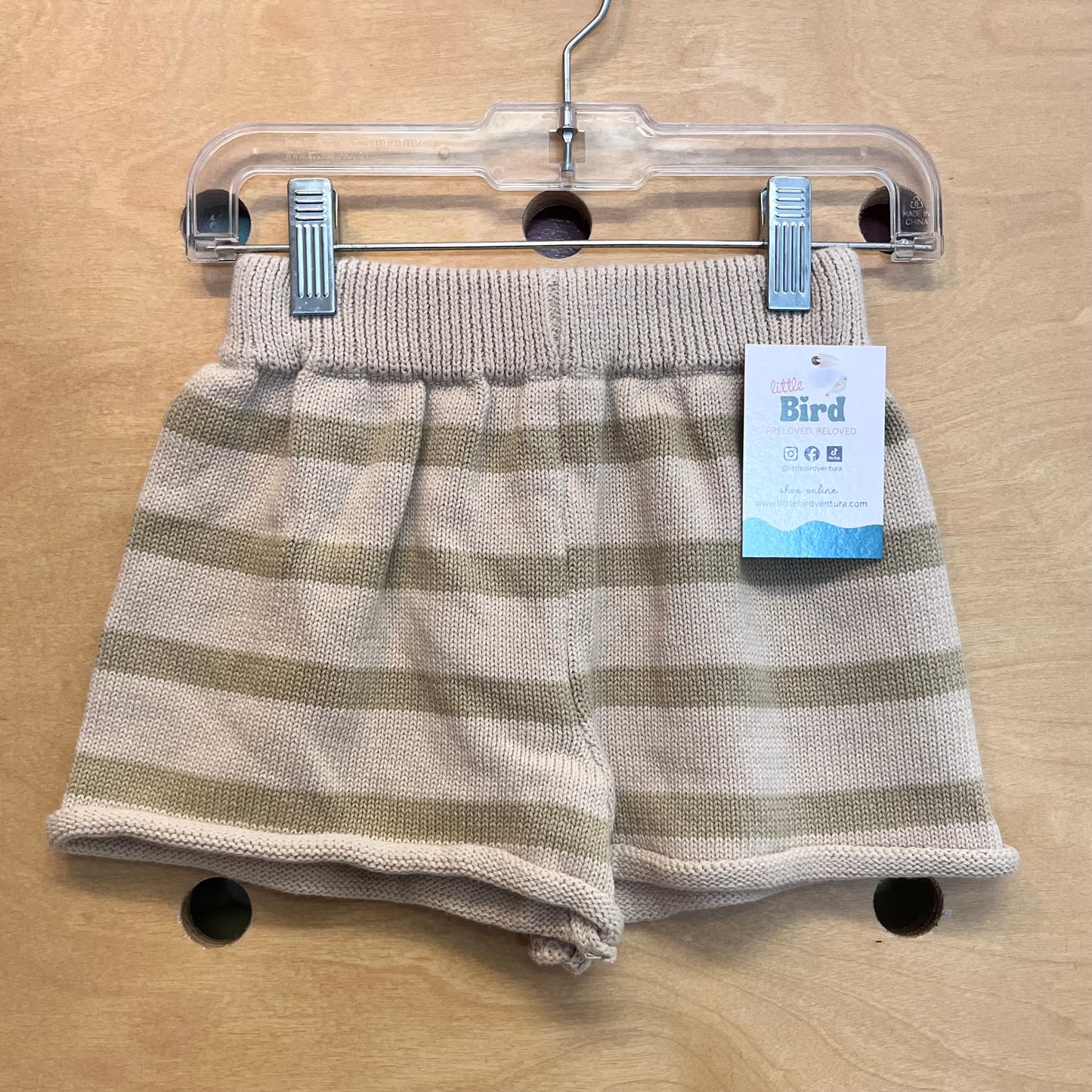 Cream/Green Knit Shorts