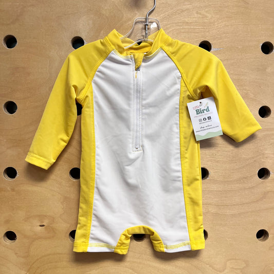 Yellow & White Rash Guard Swimsuit