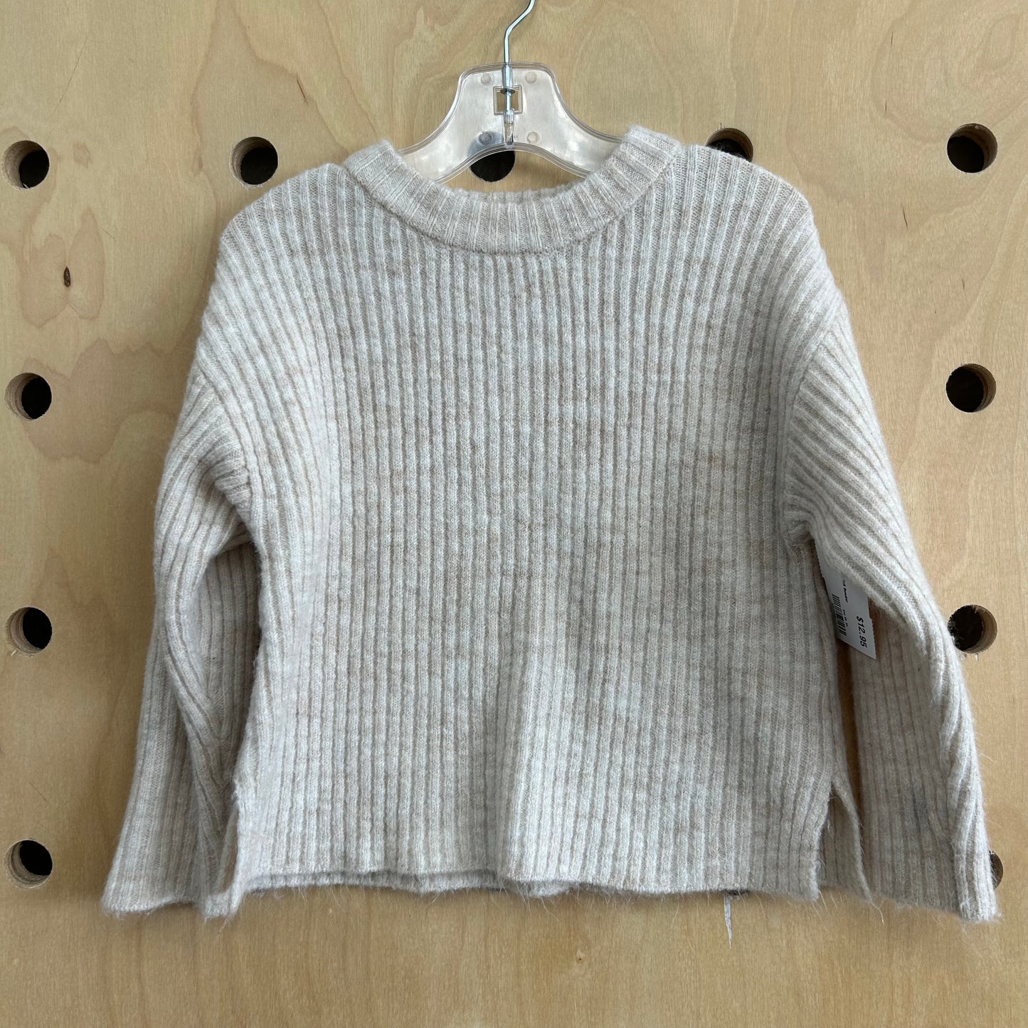 Beige Ribbed Knit Sweater