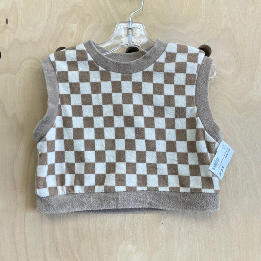 Tan Checkerboard Terry Muscle Pullover