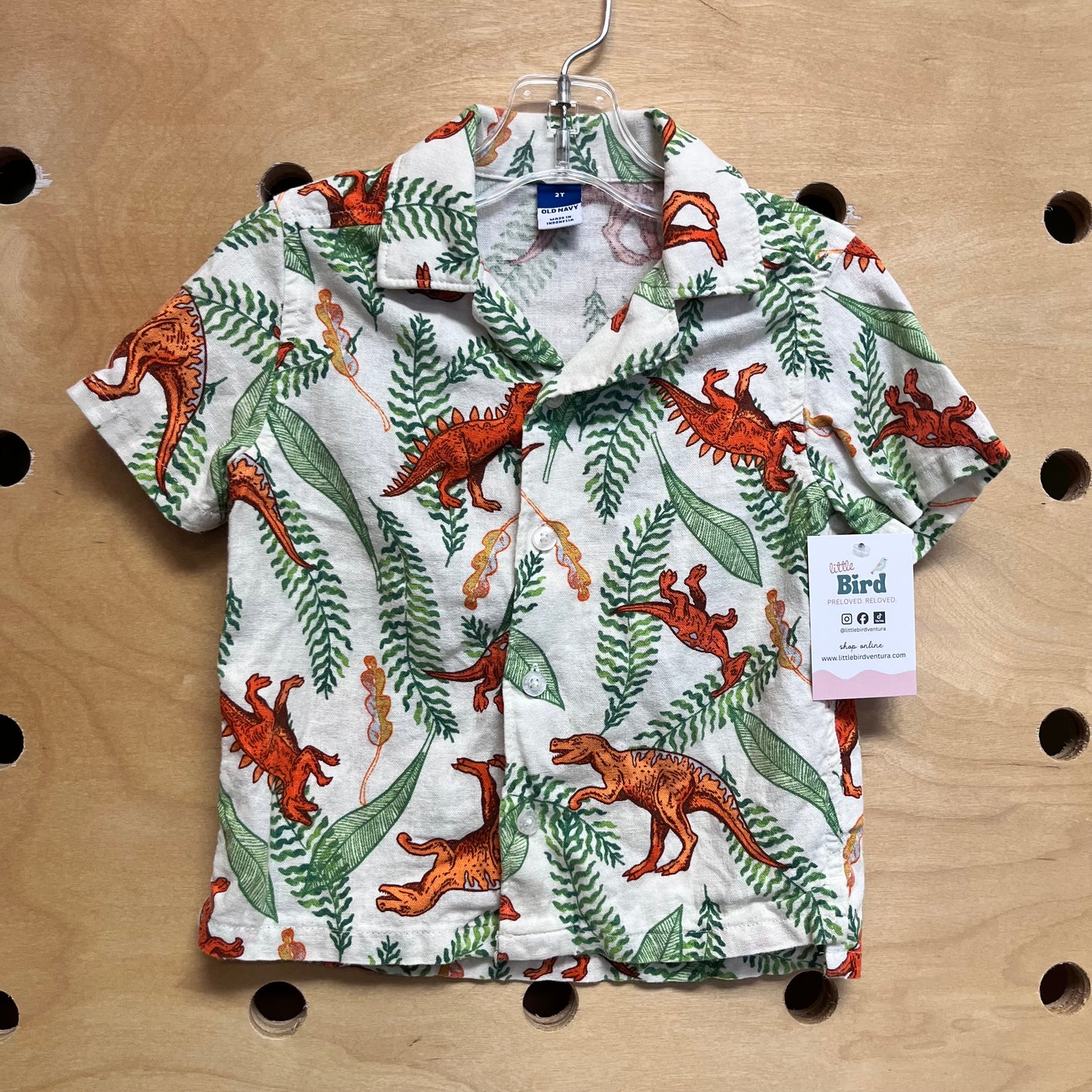 Cream Dinos/Leaves Button Up