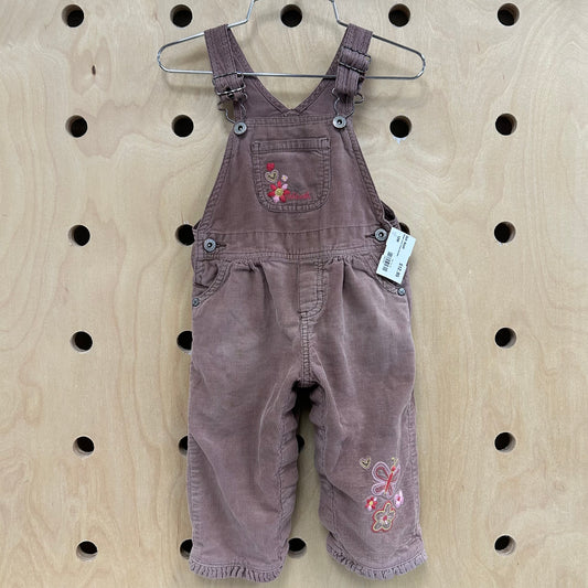 Brown Cord Floral Overalls