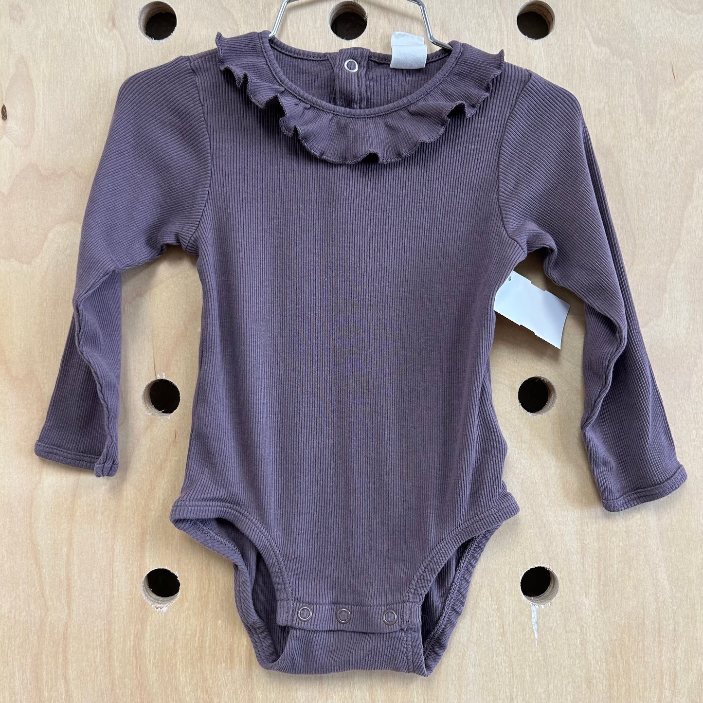Eggplant Ribbed Ruffle Bodysuit