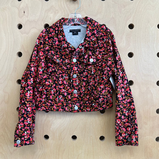 Black + Coral Floral Denim Jacket