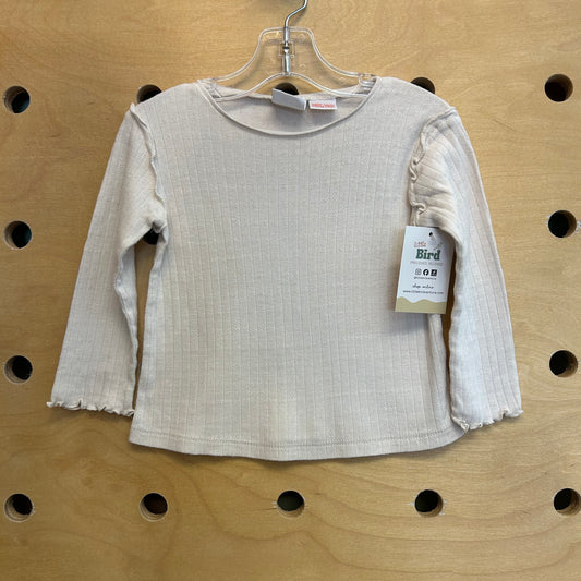 White Pointelle Ruffle Sleeve LS