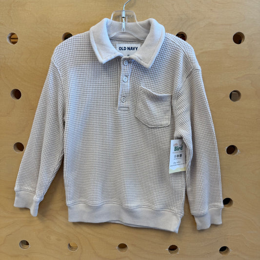 White Waffle Knit 1/4 Button Collar LS