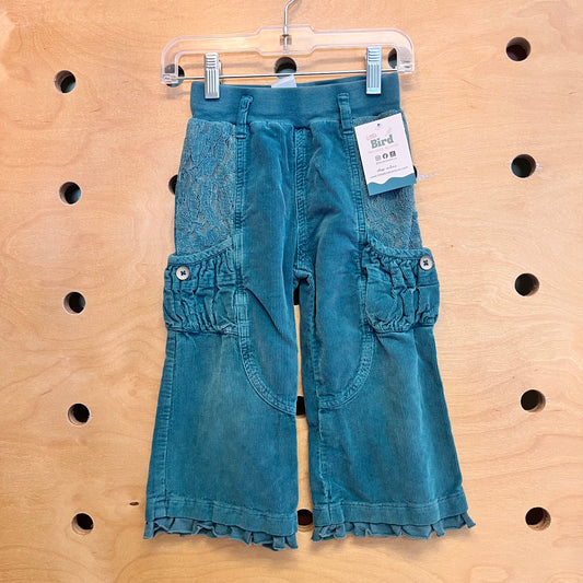 Teal Cord Lace & Ruffle Cargos