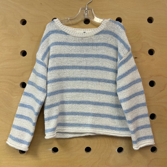 White & Blue Striped Knit Sweater