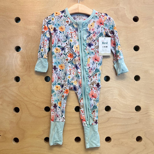 White Floral Ruffle Butt Zippy
