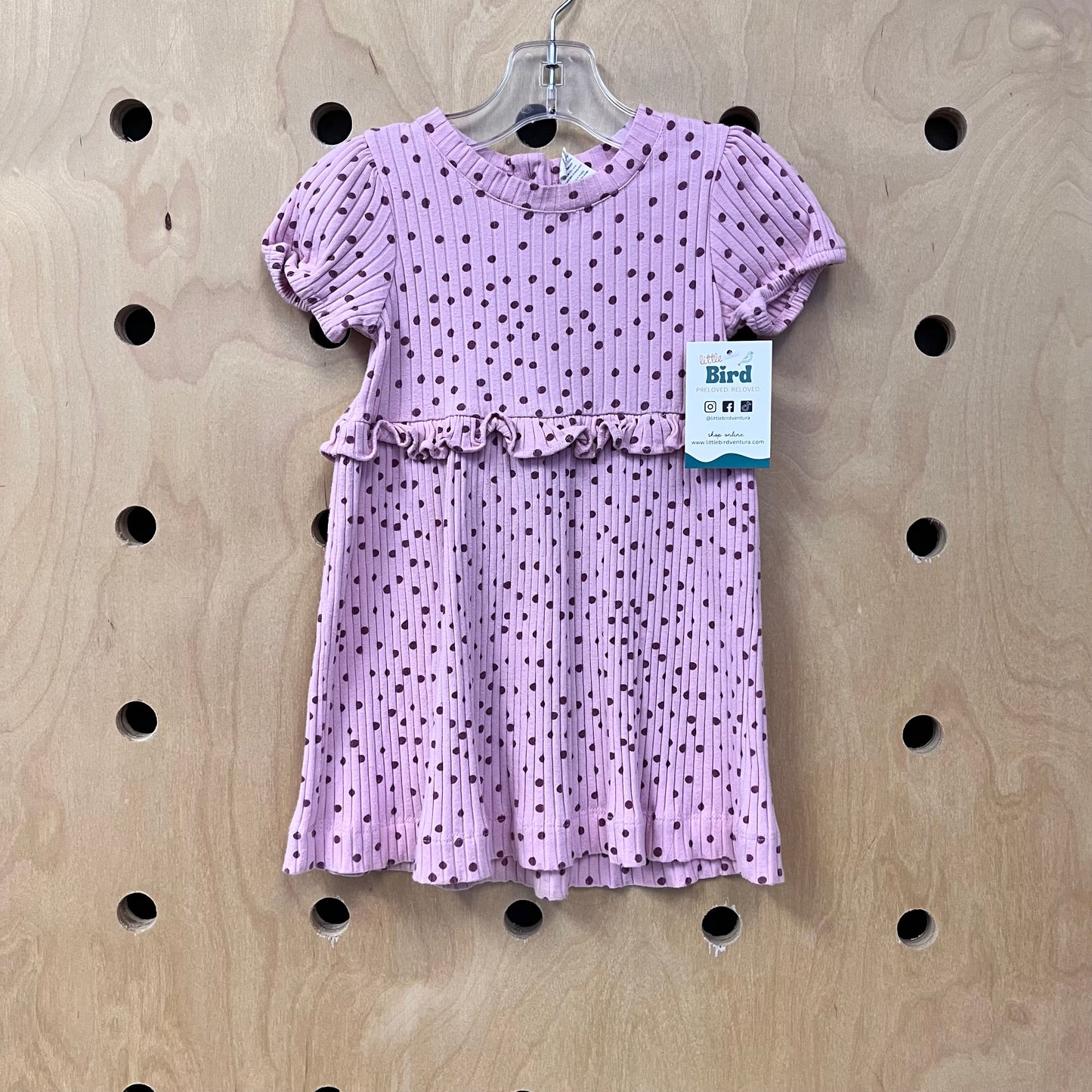 Pink Polka Dot Ribbed Dress