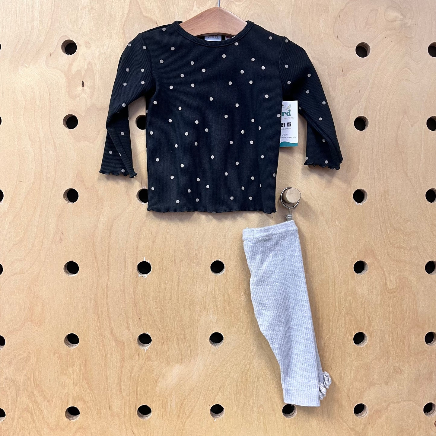 Grey Ribbed Polak Dot Outfit