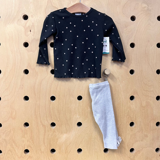 Grey Ribbed Polak Dot Outfit