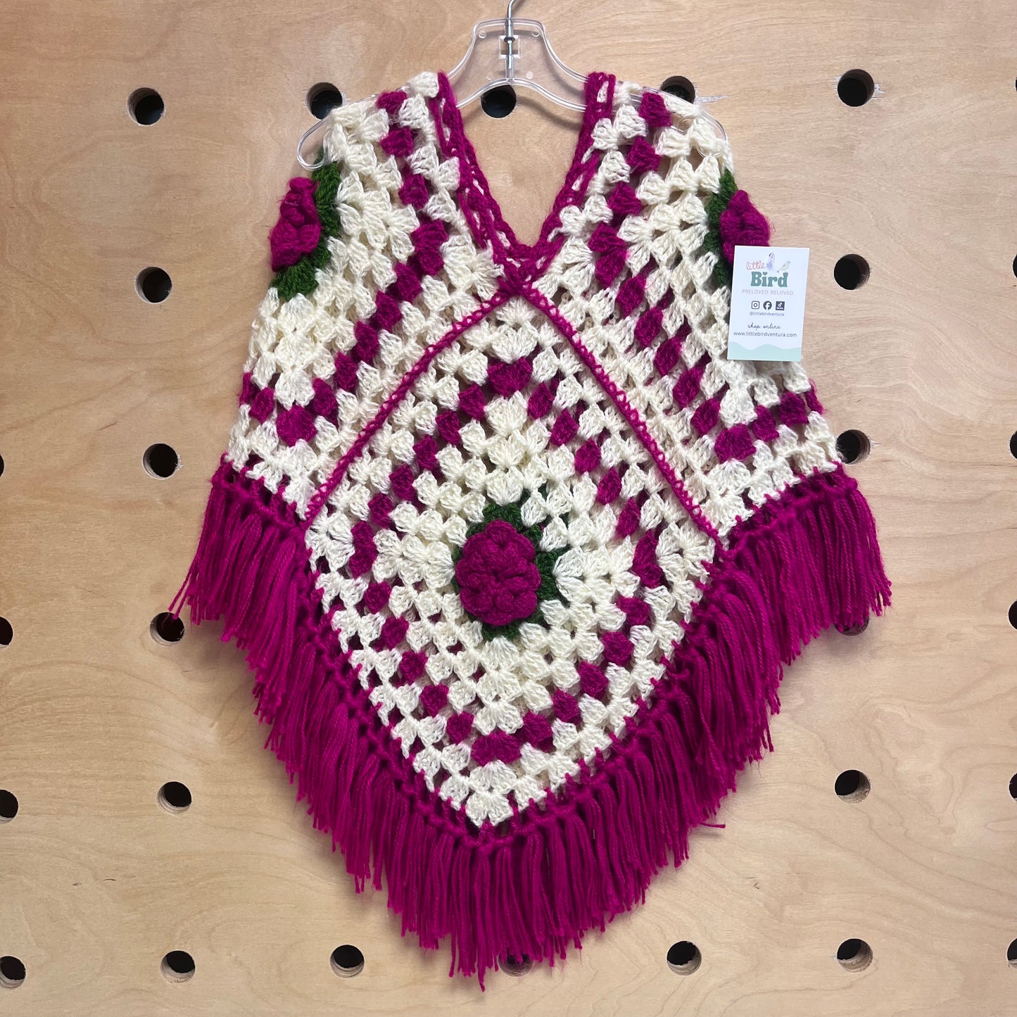 Cream/Purple Crochet Flower Shawl