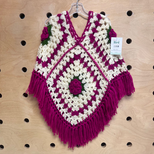Cream/Purple Crochet Flower Shawl