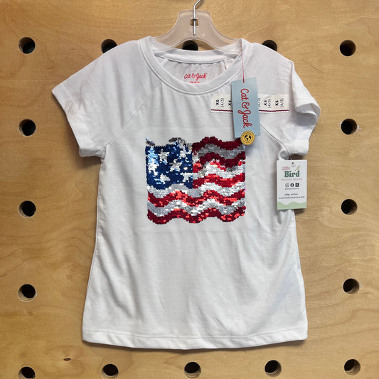 White Sequined American Tee NEW!!