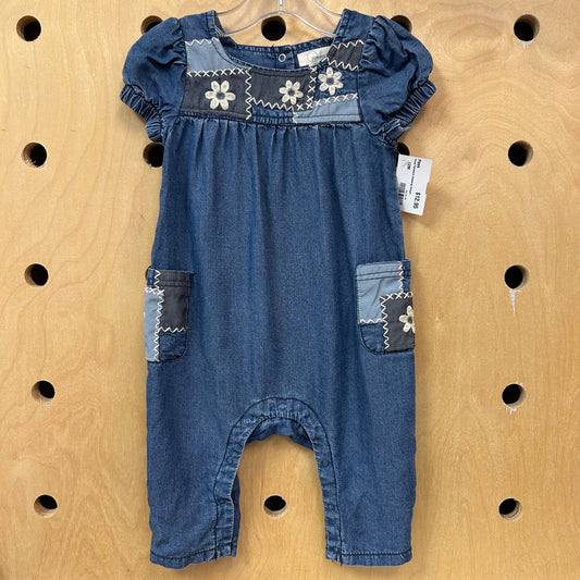 Floral Patchwork Chambray Romper
