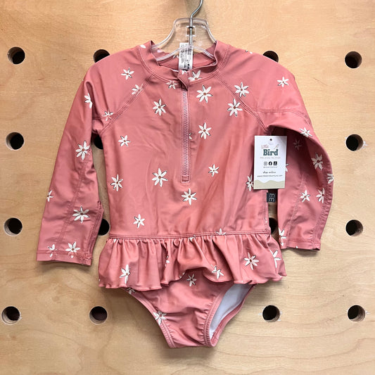 Salmon Pink Floral Swimsuit