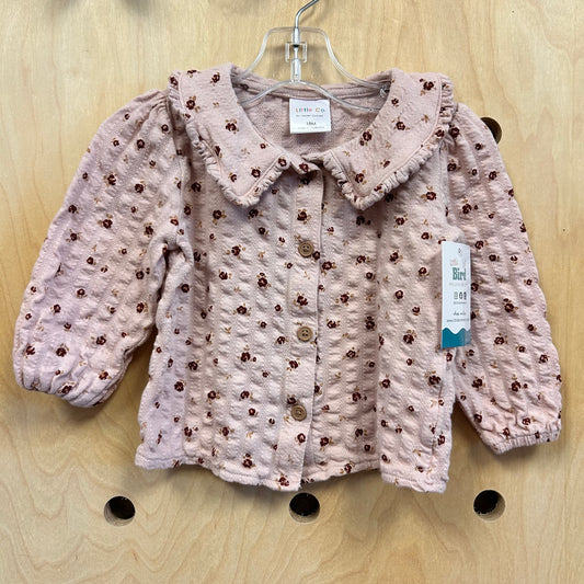 Organic Pink Floral Button Top