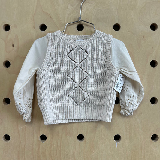 Cream Faux Layered Sweater
