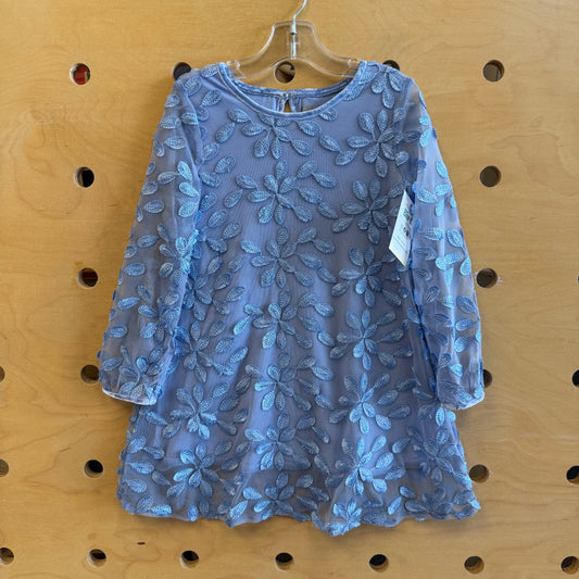 Blue Tulle Floral Overalay Dress