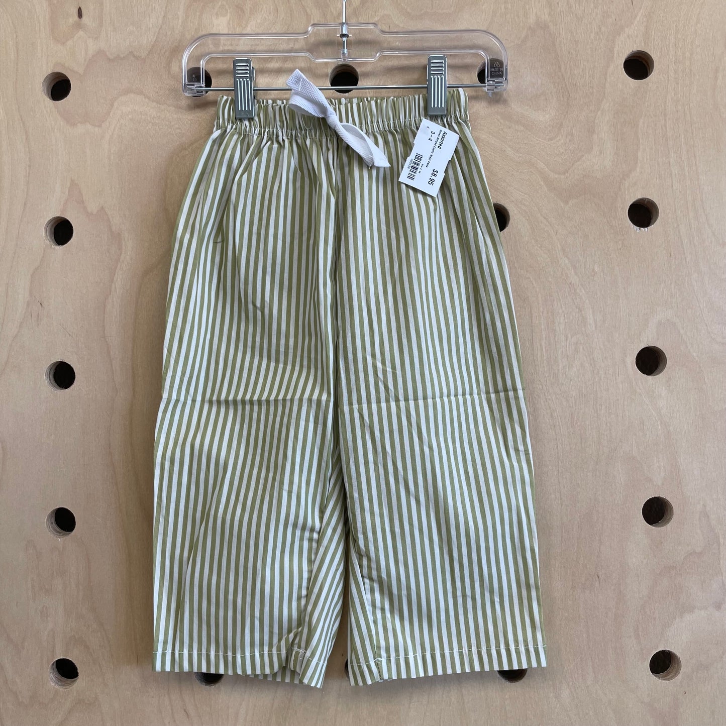 Green Striped Elastic Waist Pants