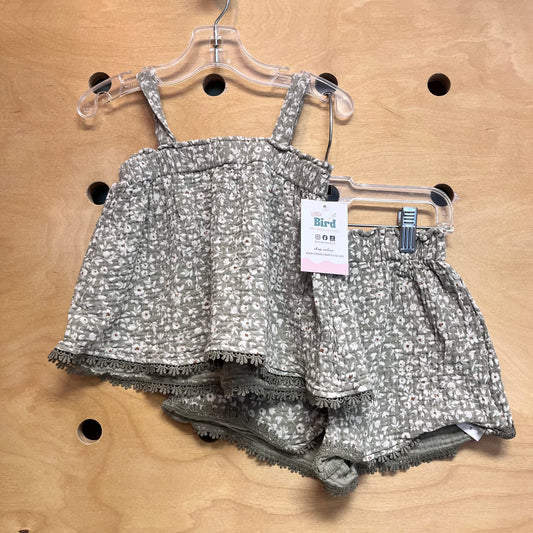 Organic Green Floral Gauze Outfit