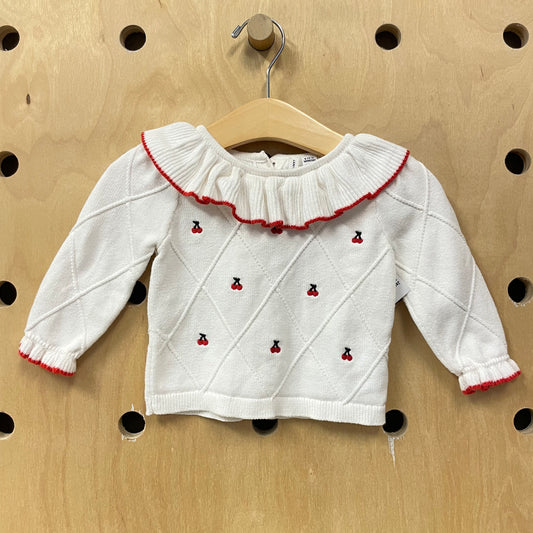 White Cherries Button Back Sweater