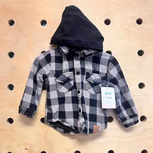 Grey/Black Plaid Hooded Snap Jacket