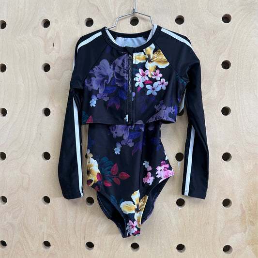 Black Floral Swimsuit & Swim Tee Set