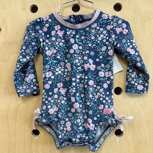 Blue Floral Ruffle Swimsuit
